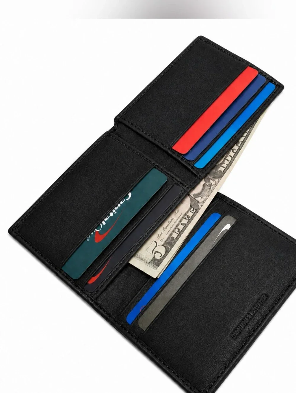 Mens Genuine Leather L-Fold Credit Card Black Wallet With Rfid Blocking Security